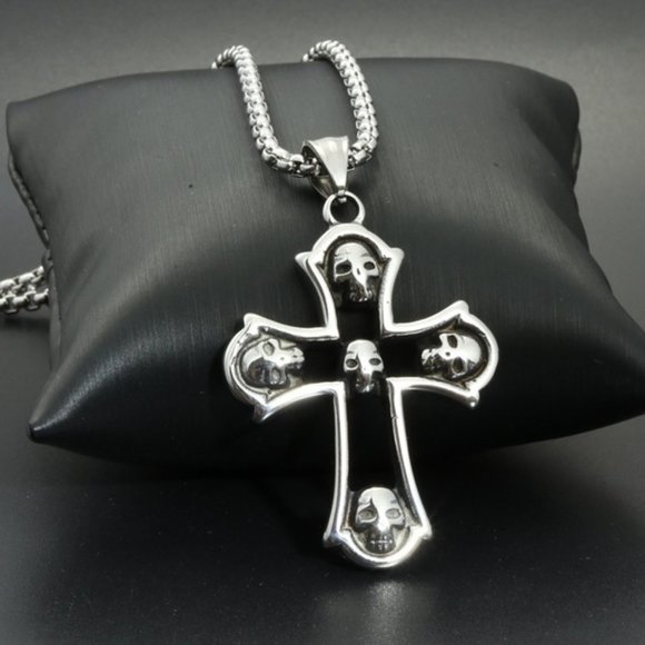 ❤️Jesus Cross Trend Skull pendant Necklace for women/men, N90201P219 - Picture 1 of 8